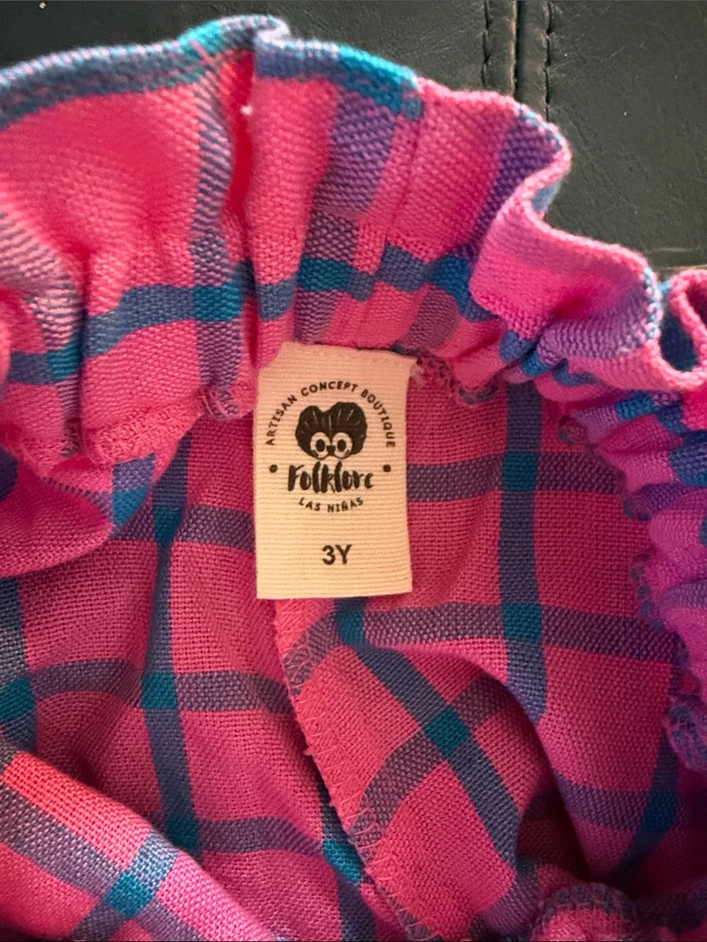 FOLKLORE Pink & Blue Plaid Two-Piece Crop Top and Shorts Set